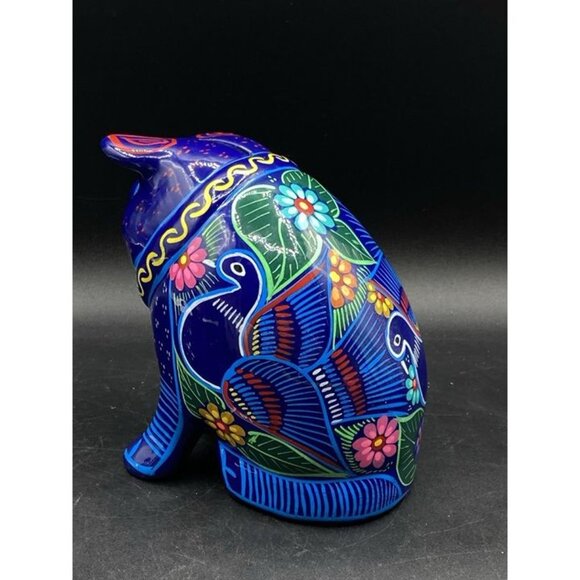 Talavera Mexican Pottery Sad Pig Piggy Bank Bright Blue Birds Folk Art Large 6” - Picture 5 of 9